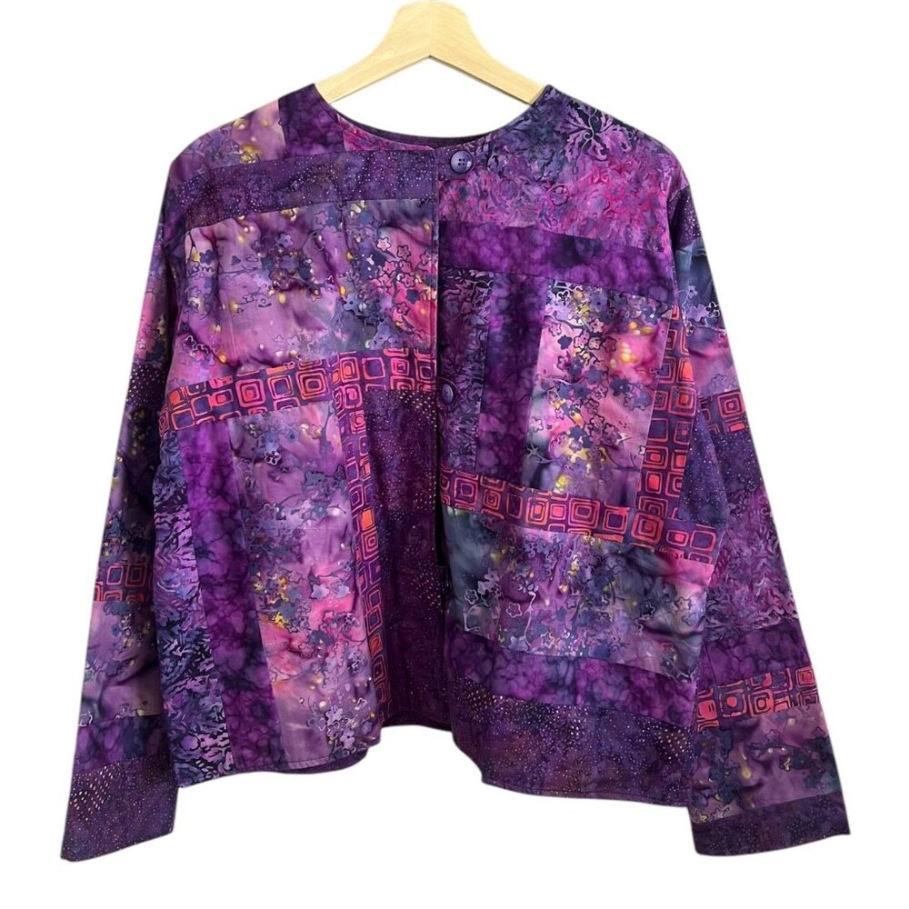 Molly Hutchins Maine Handmade Quilted Patchwork Jacket Purple M L‎ Boho Artsy